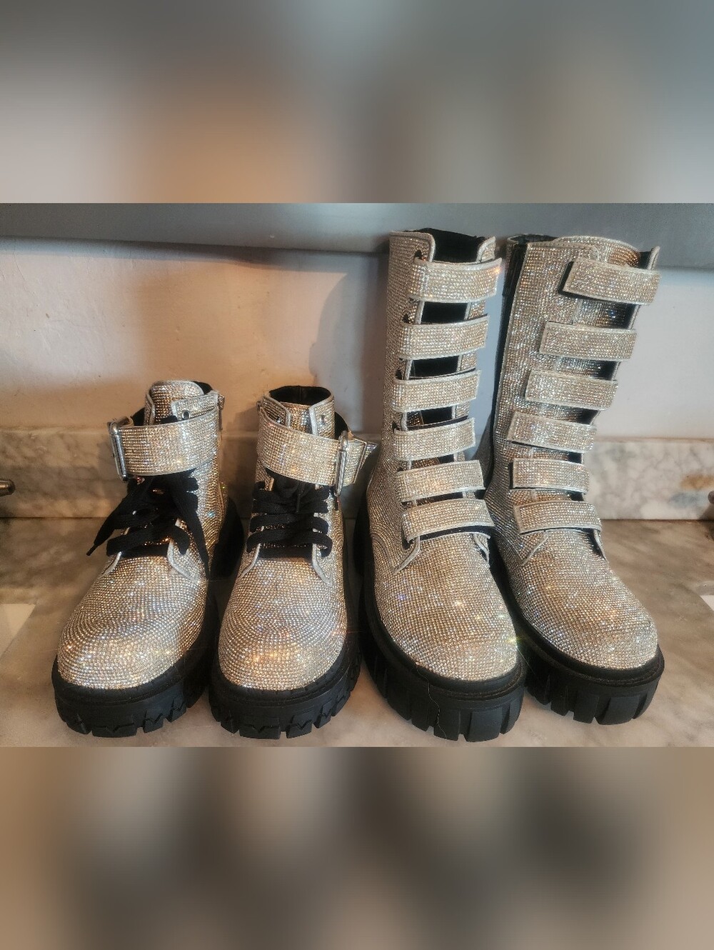 Dolls Kill Sparkling Rhinestone Combat Boots - Silver